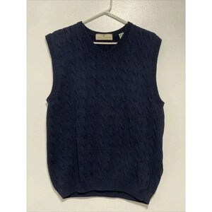 Lg John Ashford Golf Pullover Sweater Vest V-neck Cable Knit Blue